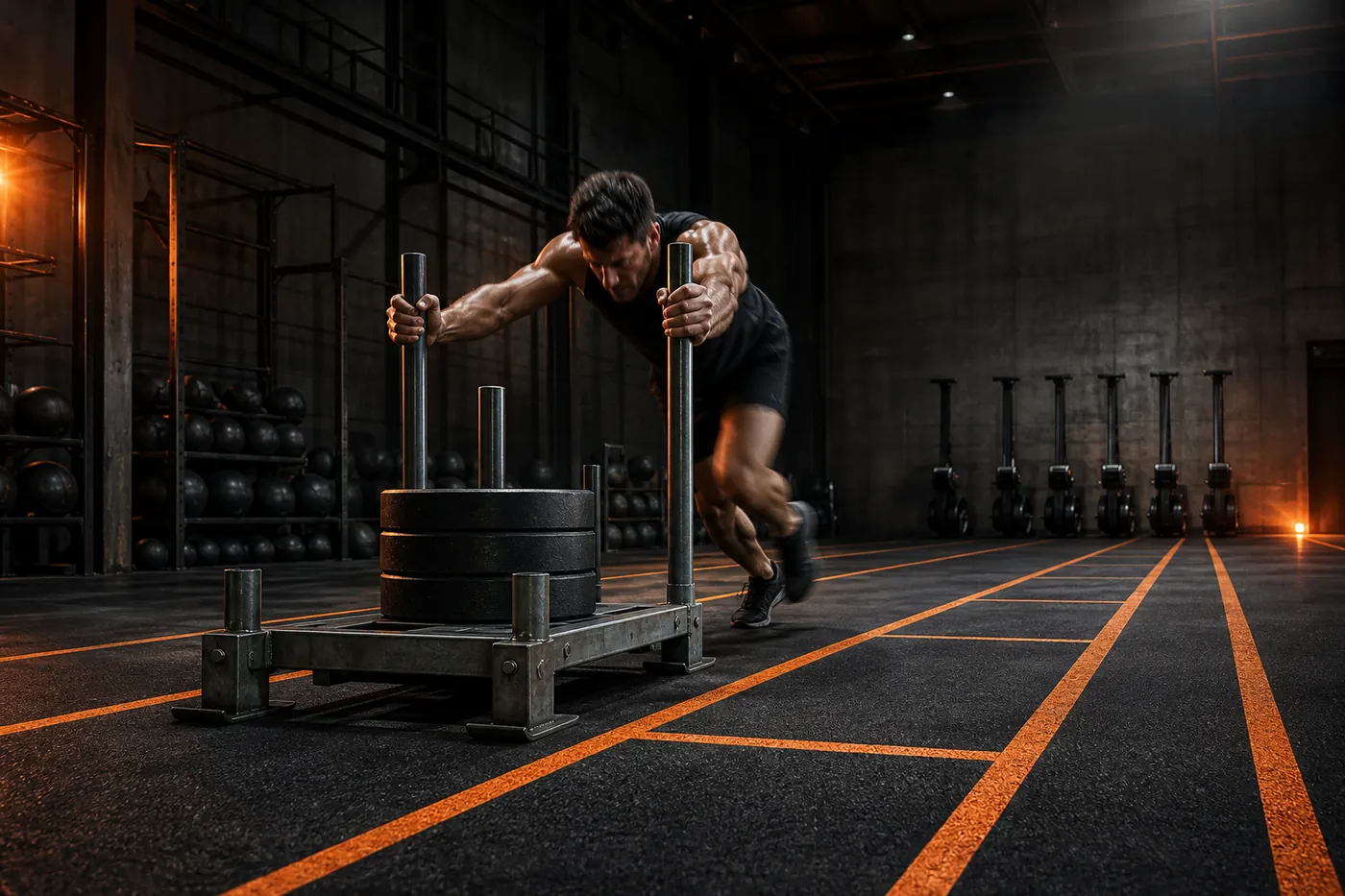 Zona de entrenamiento funcional con carril de trineo